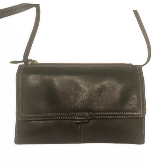 Fossil black leather crossbody organizer bag - Picture 1 of 9